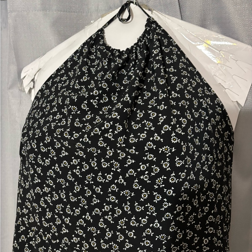 Black and White Floral Halter Top